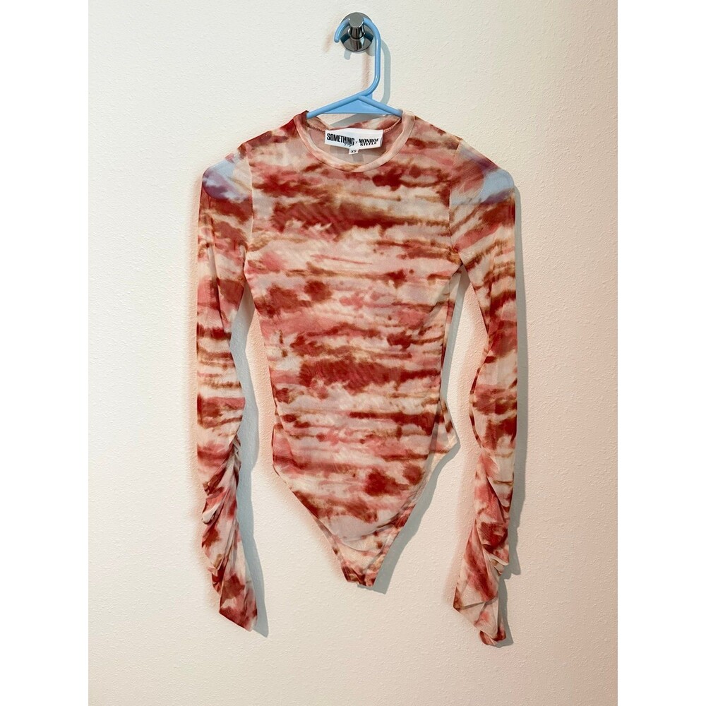 Something by Sonjia x Monroe Steele Ruched Patagonian Mesh Tie Dye Bodysuit